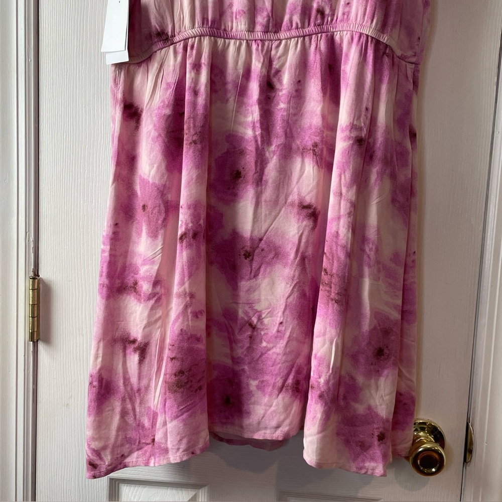 New Abound Dress Large Pink Tie Dye Mini Short Sleeve Front‎ Tie Keyhole Flowy - Picture 9 of 15